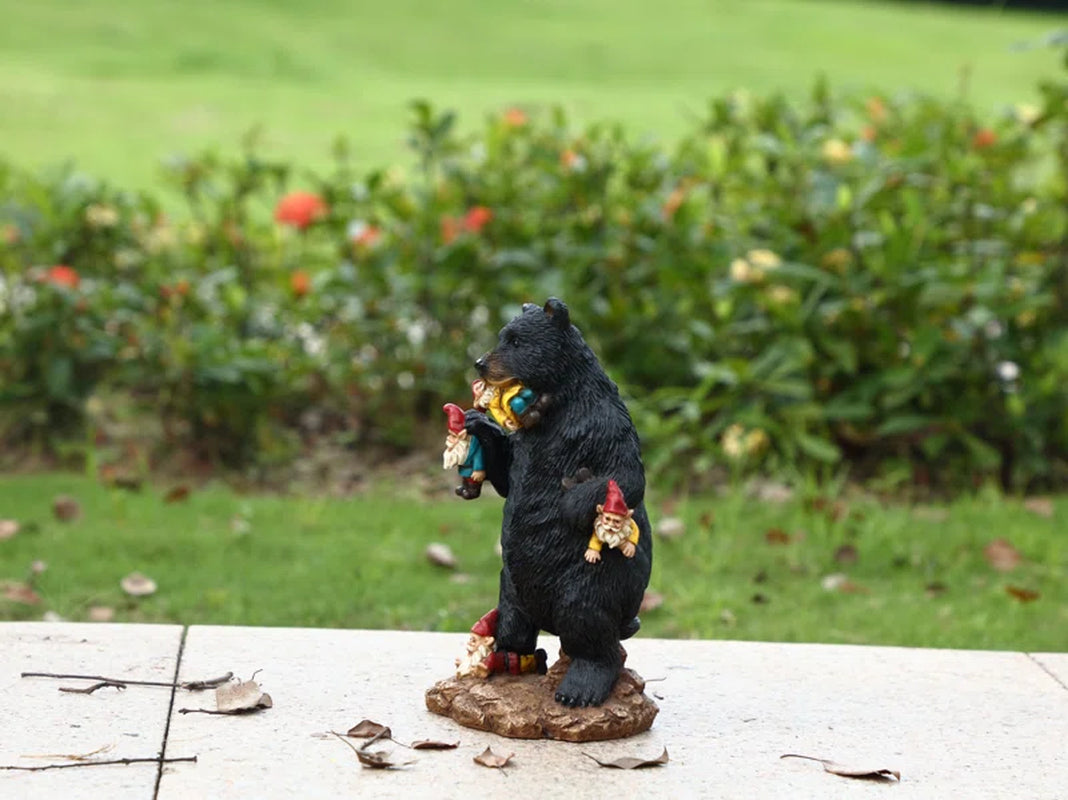 Gnomes in Trouble with Bear Garden Statue