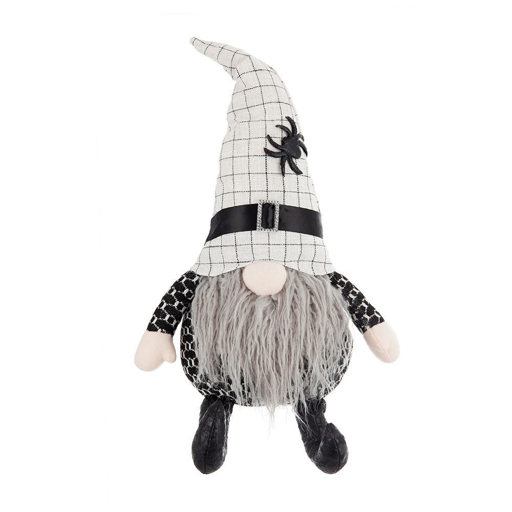 Black Sitting Gnome With Spider Hat – Halloween Decor Set of 2