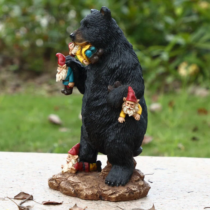 Gnomes in Trouble with Bear Garden Statue