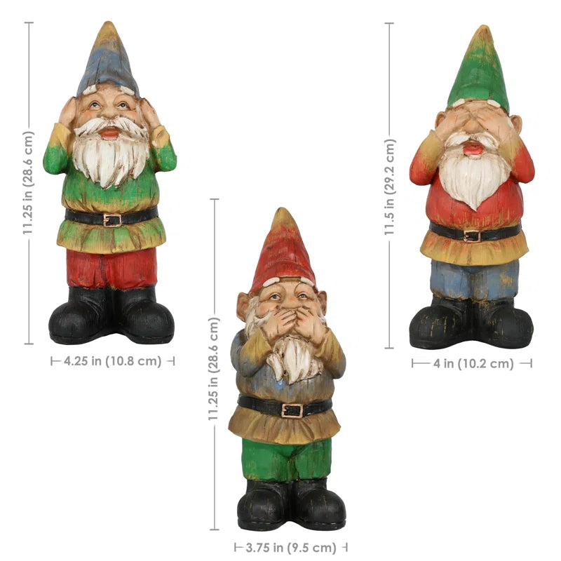 Three Wise Garden Gnomes  3-Piece Set 11.5"