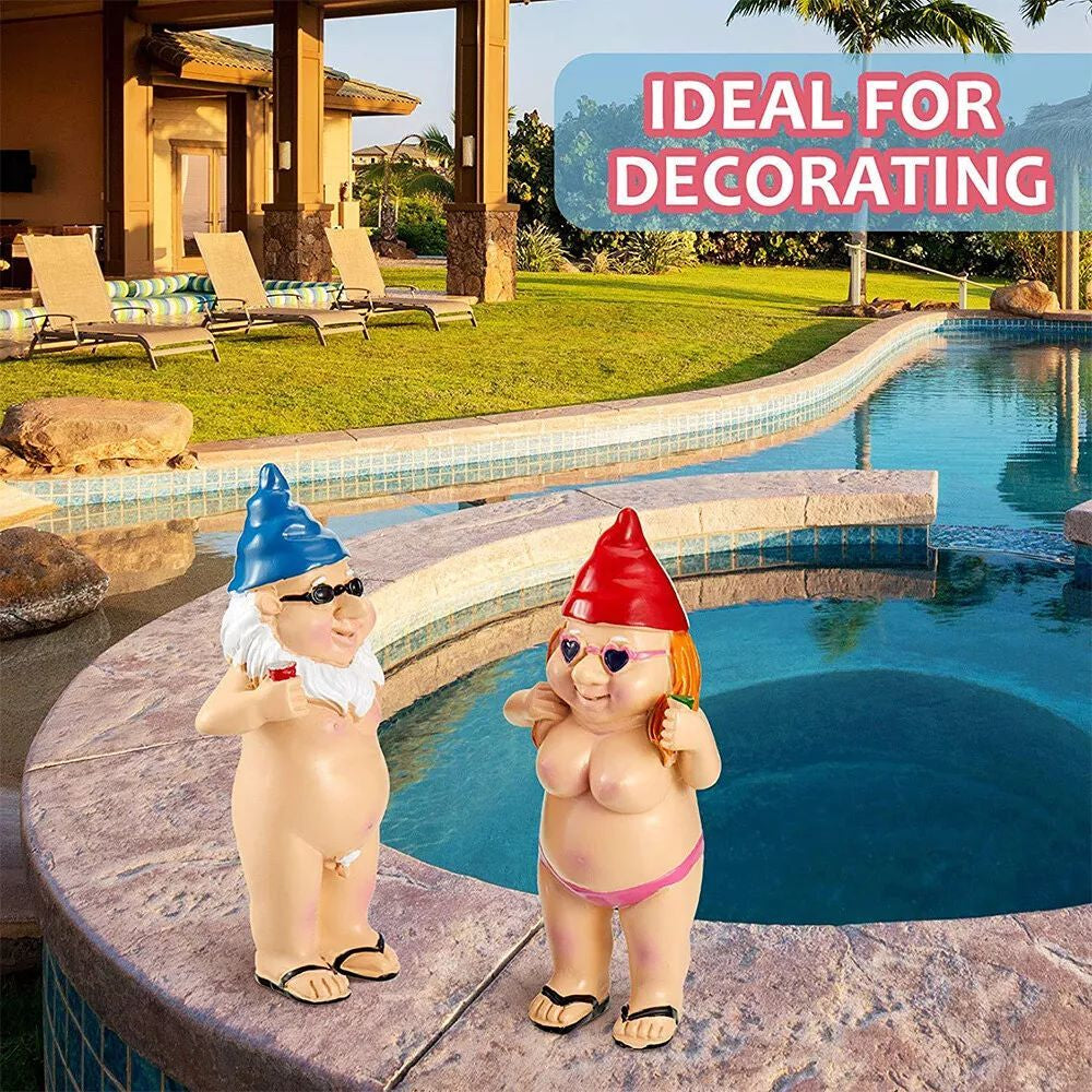 2 PCS Naked Gnomes Statues - 4.7 Inch 