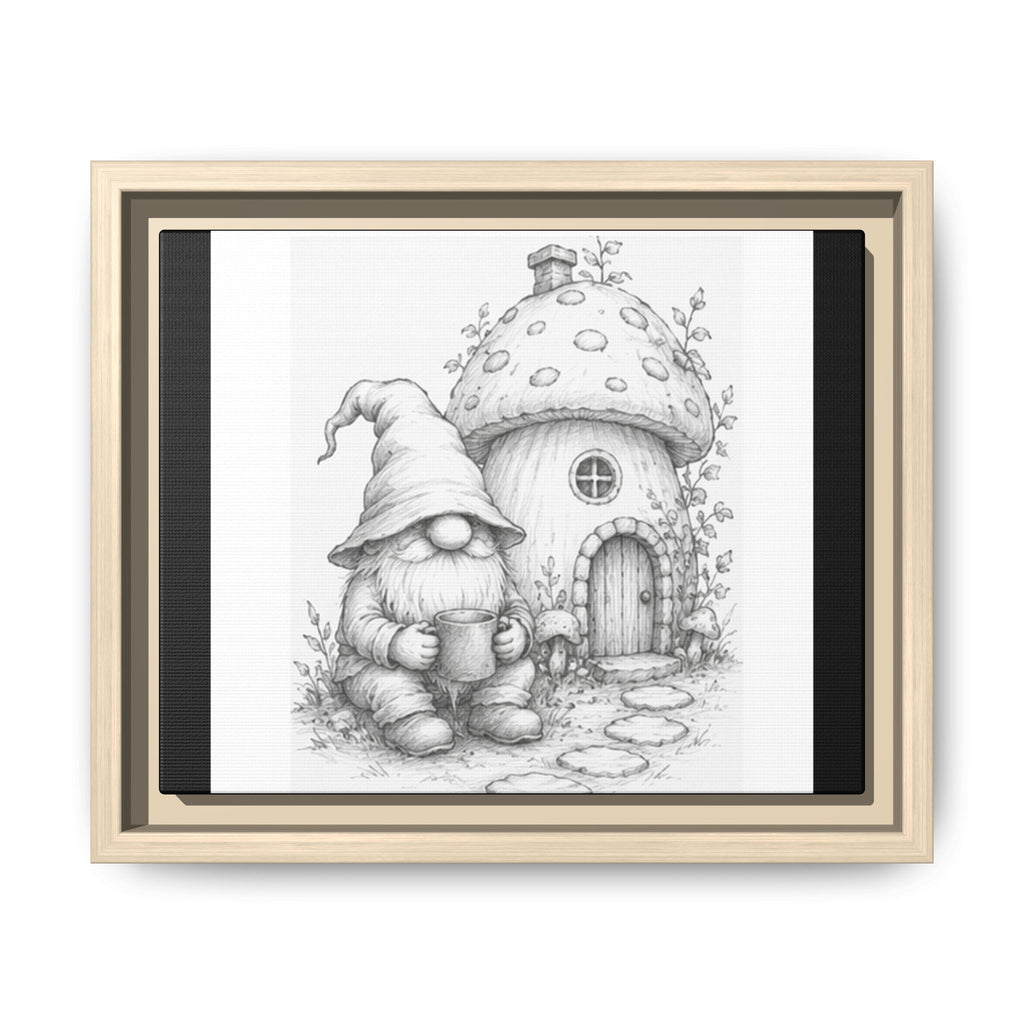 Gnome Pencil Cottage Sketch Framed Canvas Print - Fren