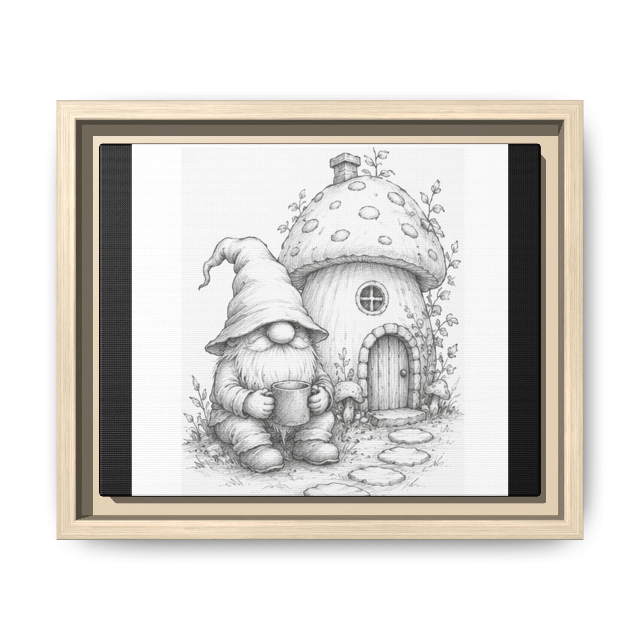 Gnome Pencil Cottage Sketch Framed Canvas Print - Fren