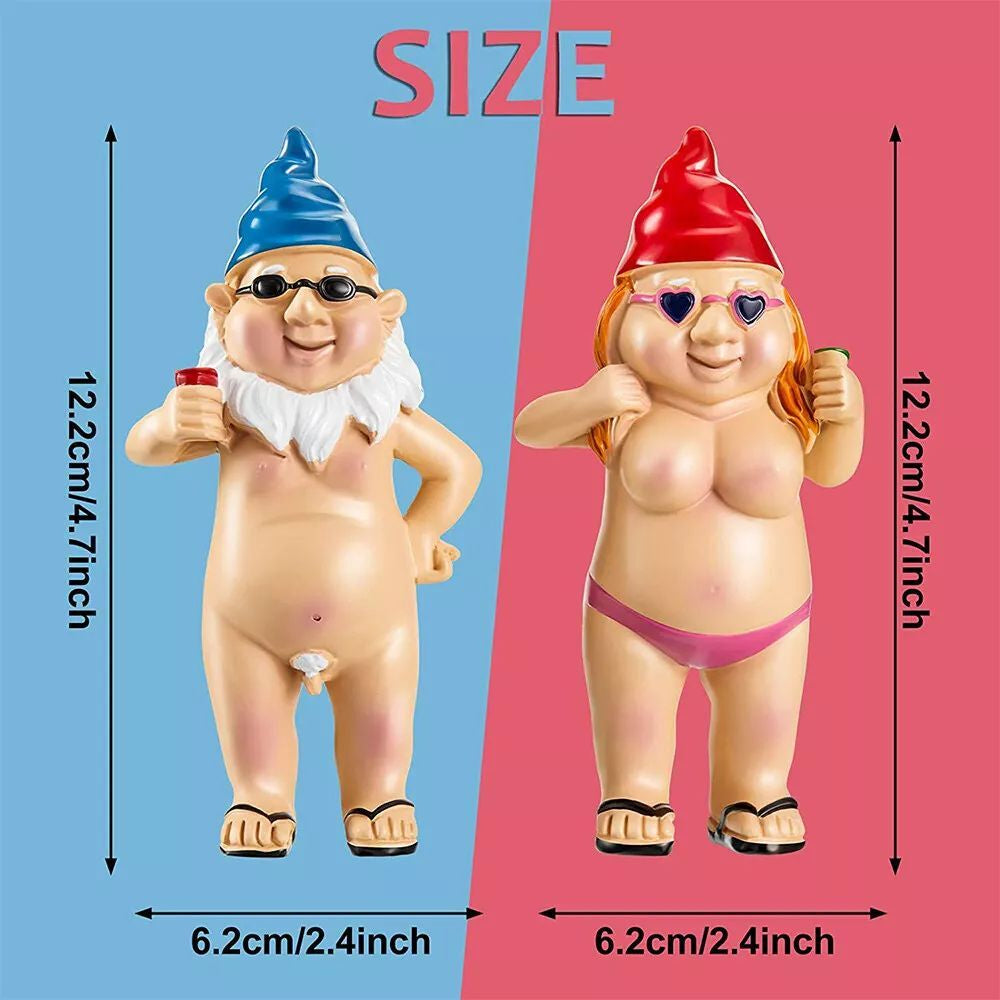 2 PCS Naked Gnomes Statues - 4.7 Inch 