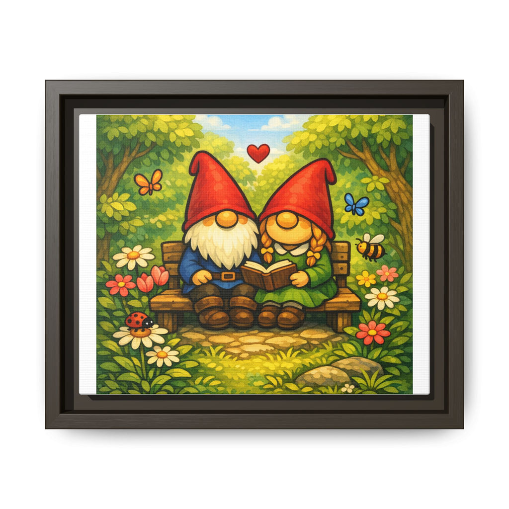 Gnome Couple Love Matte Framed Canvas — Whimsical Garden Wall Art