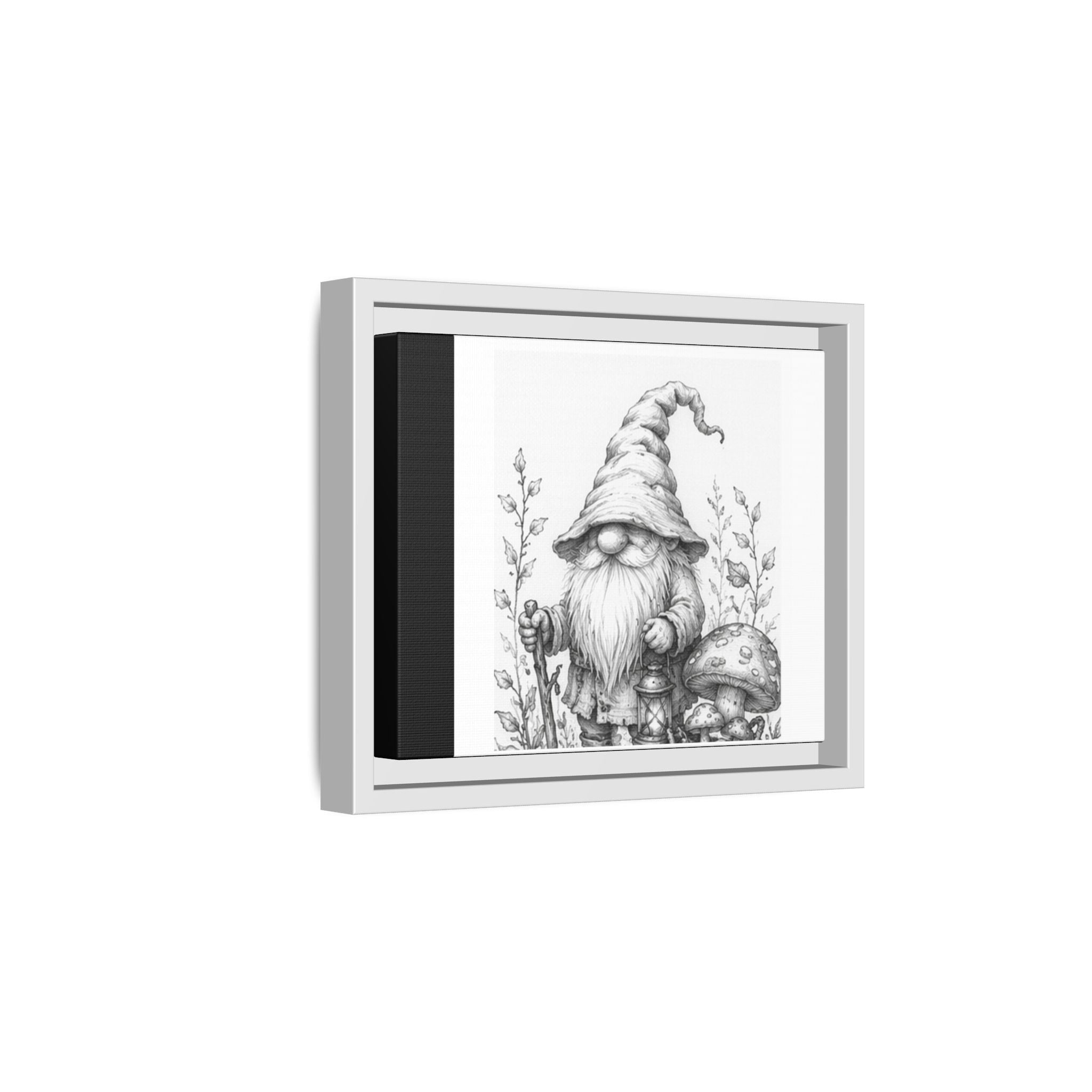 Gnome Pencil Illustration Framed Canvas Print — Black & White Matte Wall Art - Briar