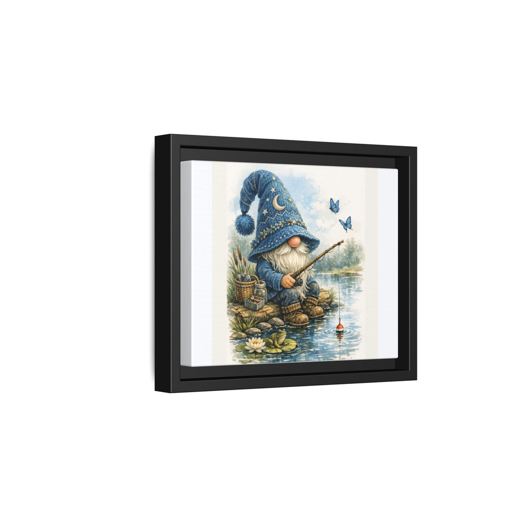 High Hat Whimsical Gnome Fishing Matte Canvas Print (Framed)