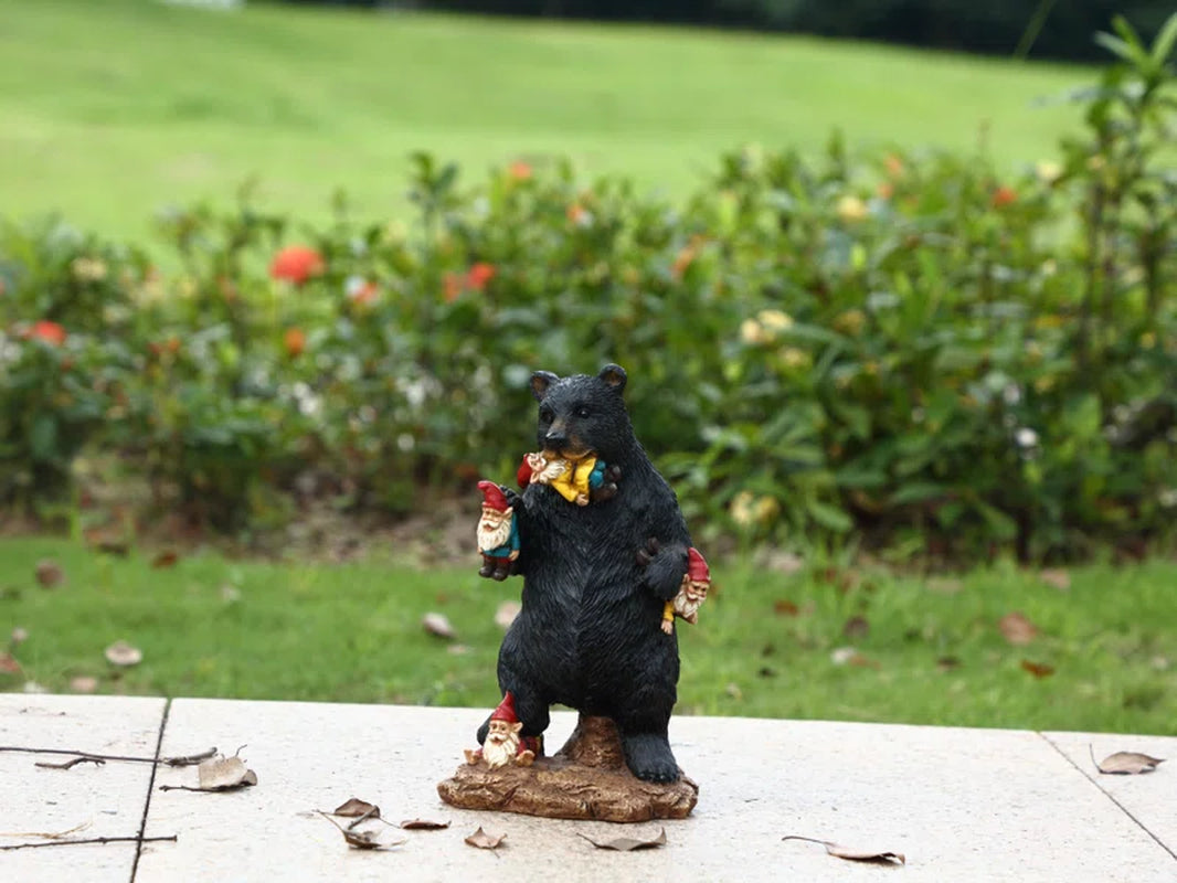 Gnomes in Trouble with Bear Garden Statue
