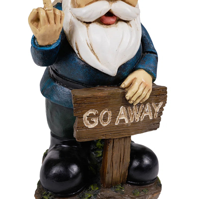 Gnome Holding a Go Away Sign