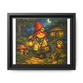 Framed Canvas Art - Whimsical Gnome Girl Vet Lantern Night Scene
