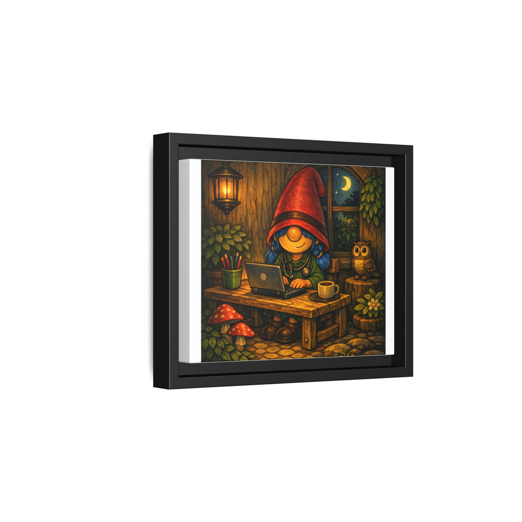 Cozy Gnome Girl with blue Hair Nightscape Framed Canvas Print