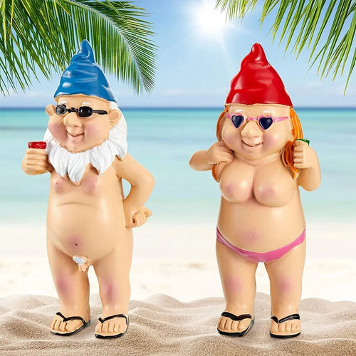 2 PCS Naked Gnomes Statues - 4.7 Inch 