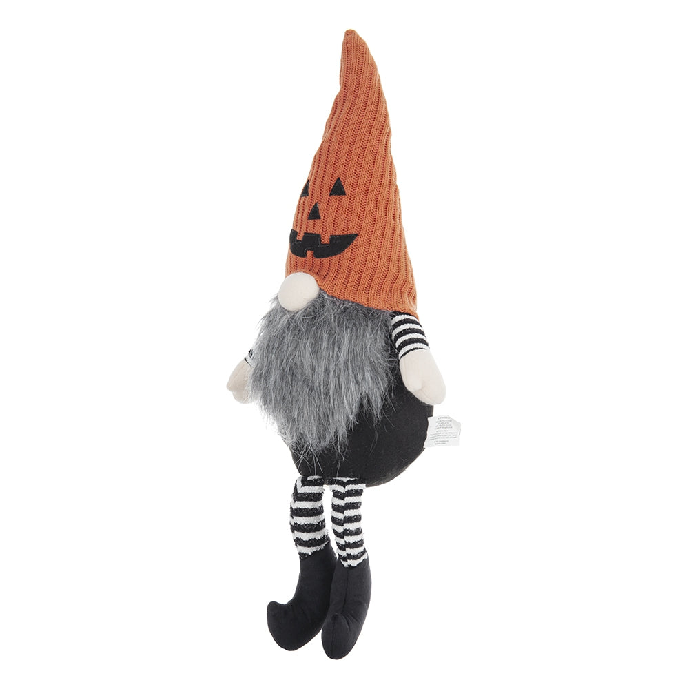 Set of 2 Fabric Sitting Gnomes with Jack-o-Lantern Detail - Orange