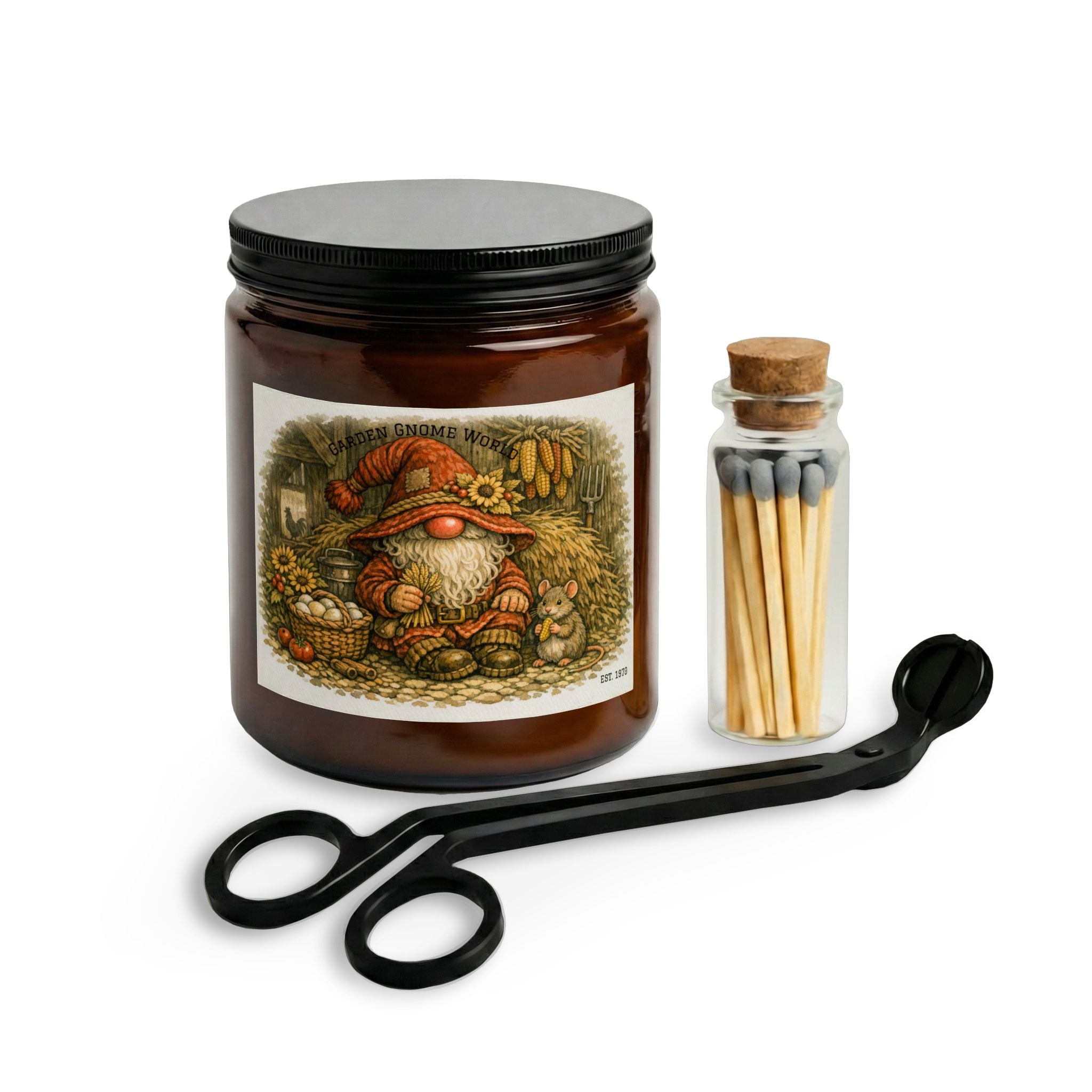 High Hat Barn Gnome Harvest Candle Jar Set — Matches & Wick Trimmer