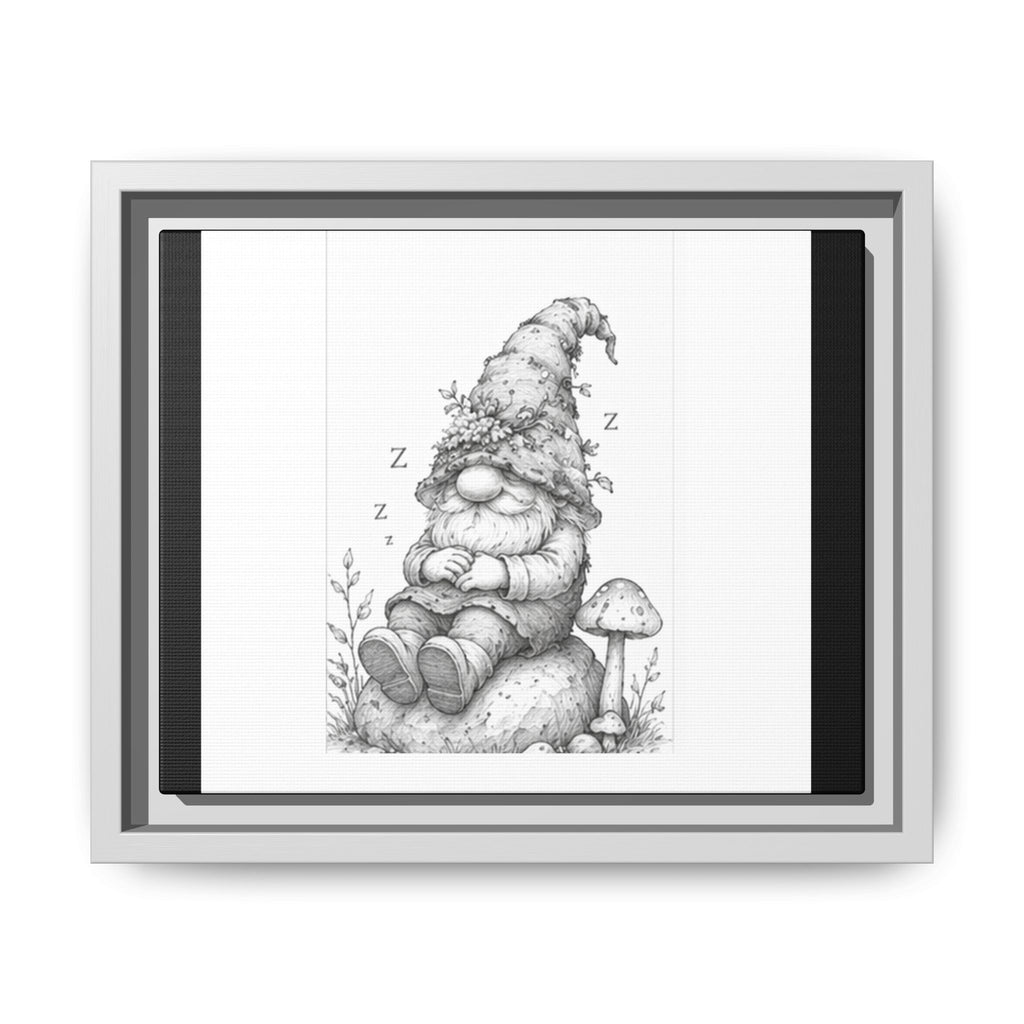 Sleeping Gnome Pencil Framed Matte Canvas Wall Art - Lark