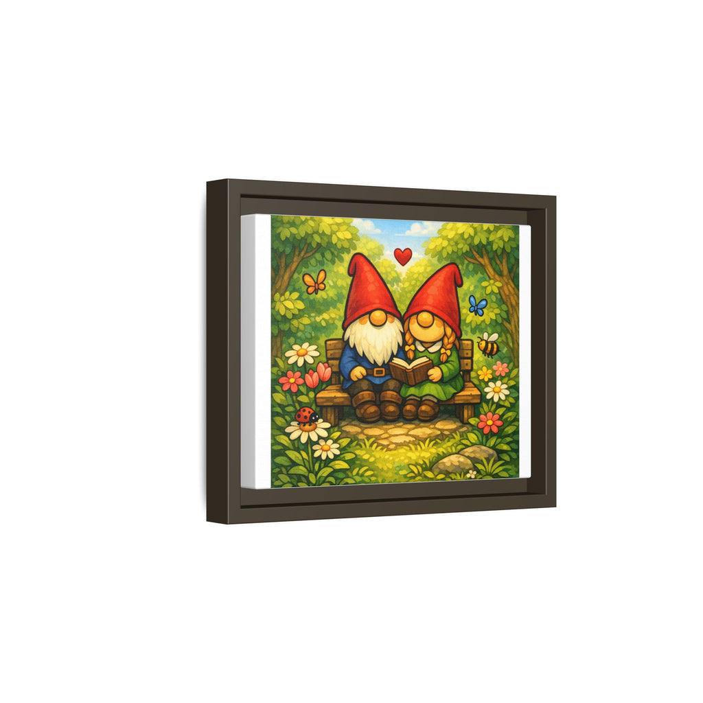 Gnome Couple Love Matte Framed Canvas — Whimsical Garden Wall Art