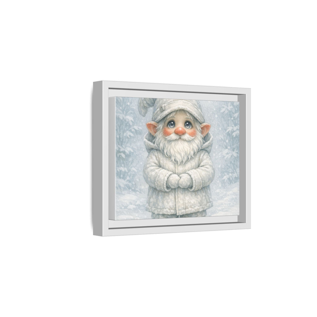 Bright Eyes Framed Winter Gnome Canvas Print — Cute Snowy Nursery Wall Art
