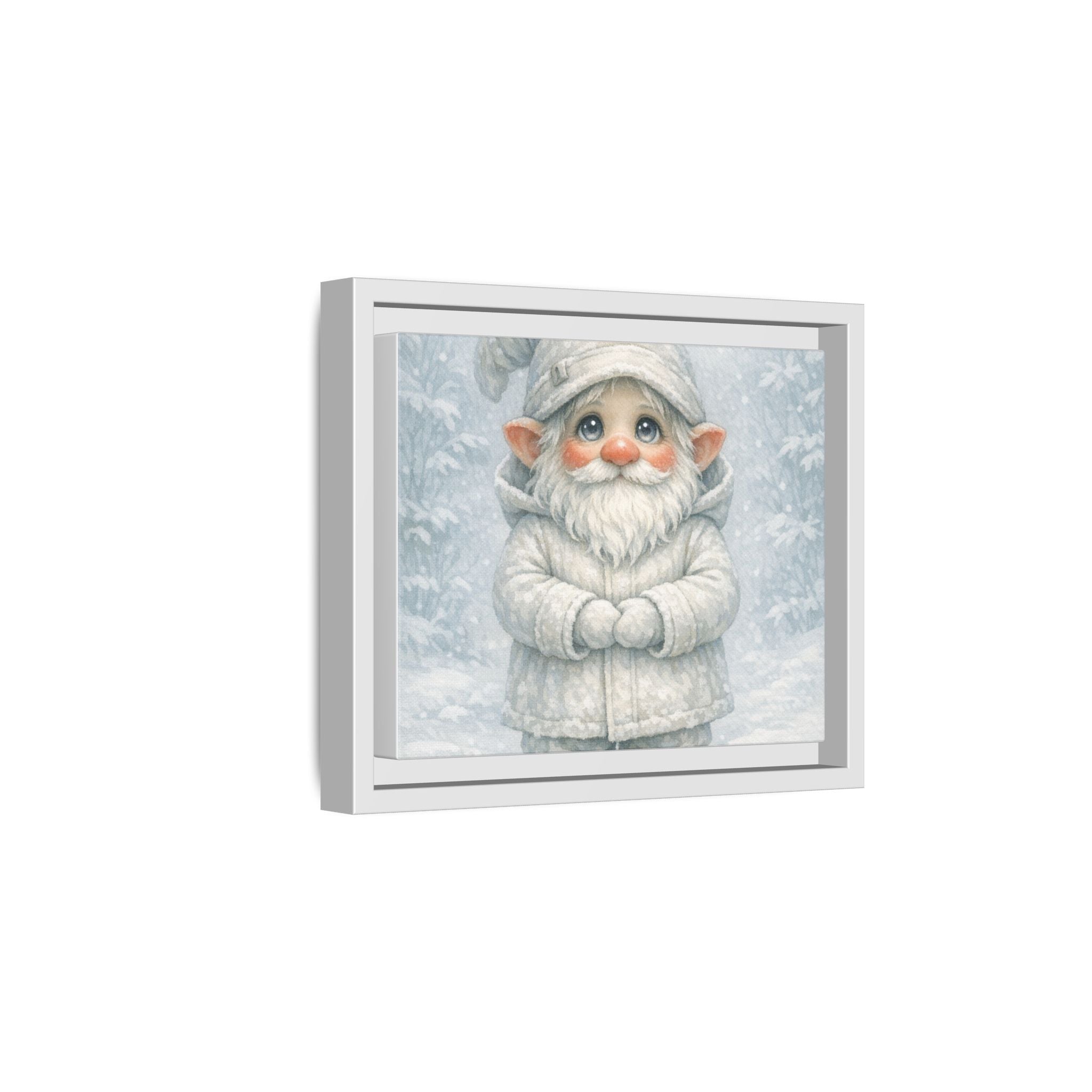 Bright Eyes Framed Winter Gnome Canvas Print — Cute Snowy Nursery Wall Art