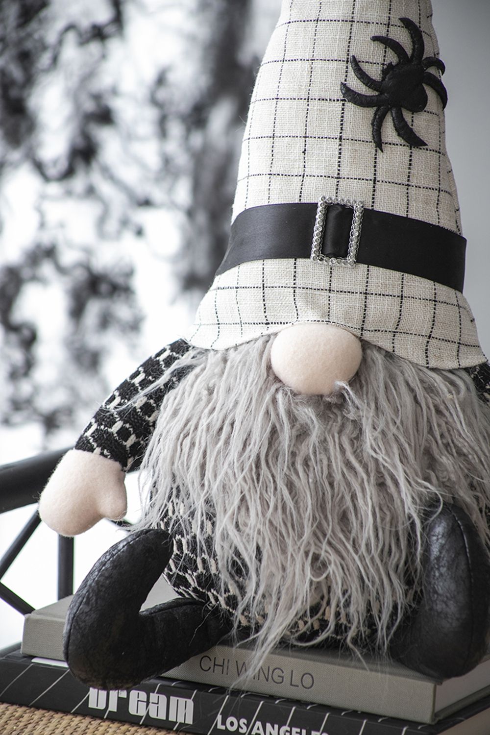 Black Sitting Gnome With Spider Hat – Halloween Decor Set of 2