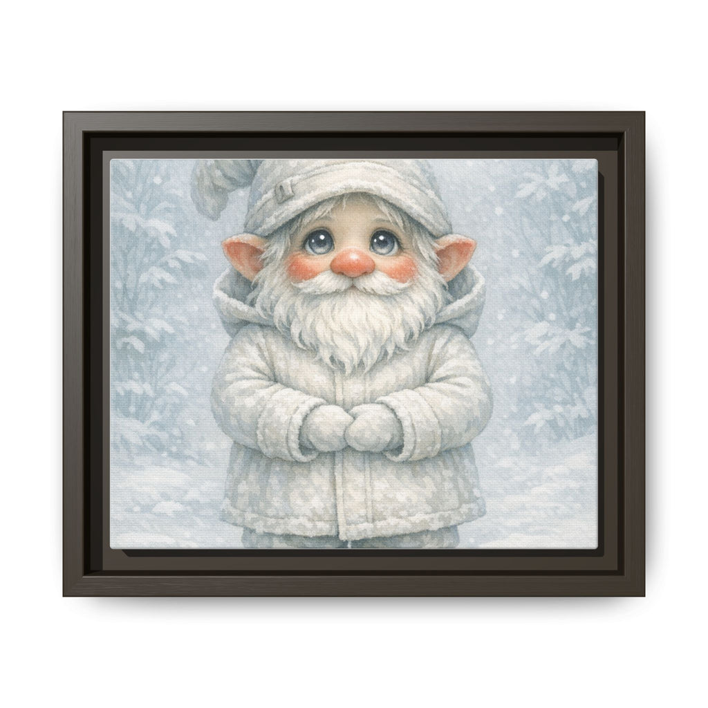 Bright Eyes Framed Winter Gnome Canvas Print — Cute Snowy Nursery Wall Art