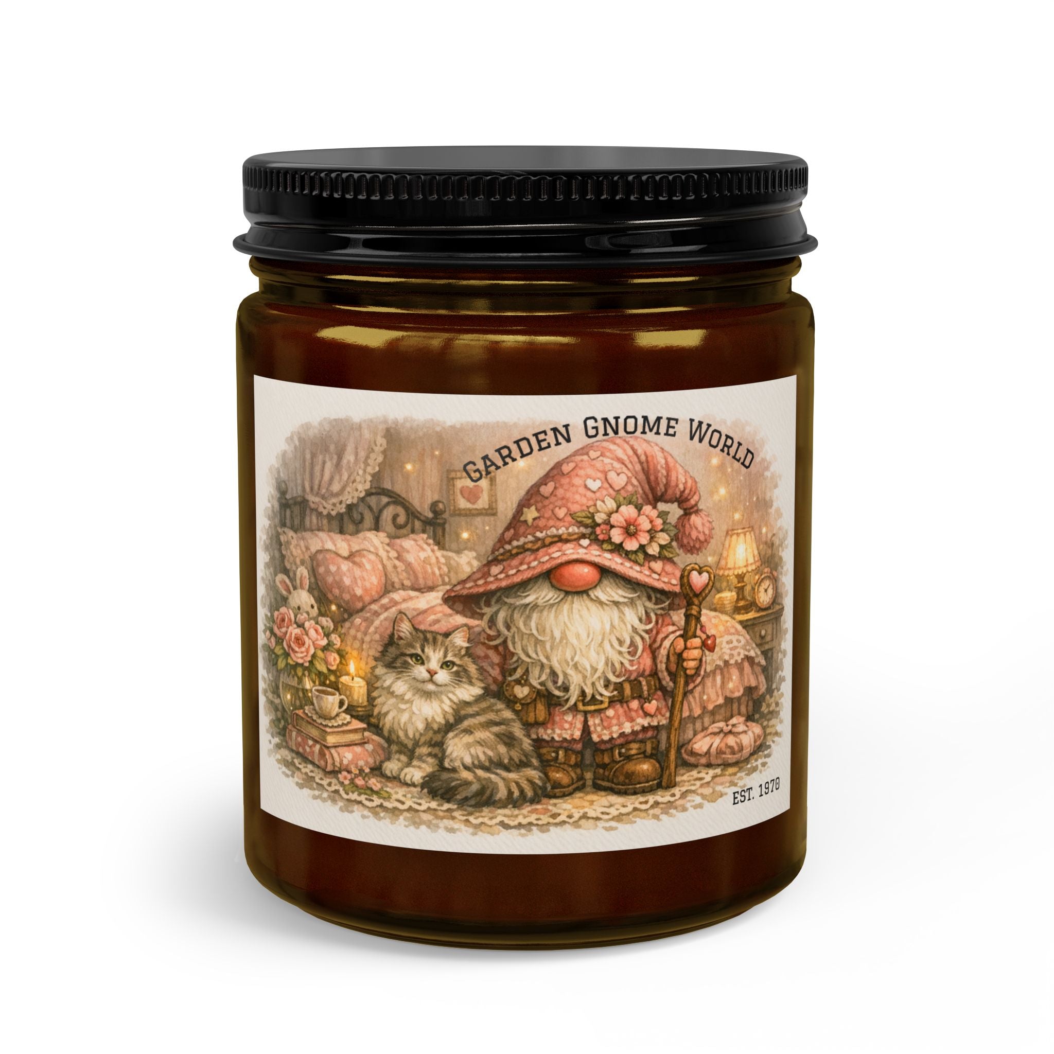 Gnome Garden Candle Set with Matches & Wick Trimmer — Cozy Floral Jar Candle Gift