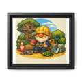 Construction Gnome Boy Matte Framed Canvas Art — Cute Garden Worker Wall Decor