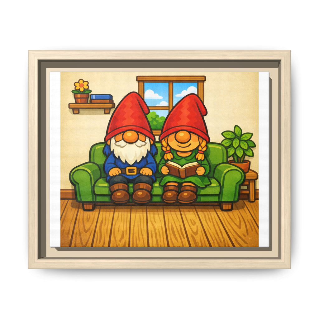 Gnome Couple Boy and Girl Framed Canvas Art – Cozy Home Garden Wall Decor