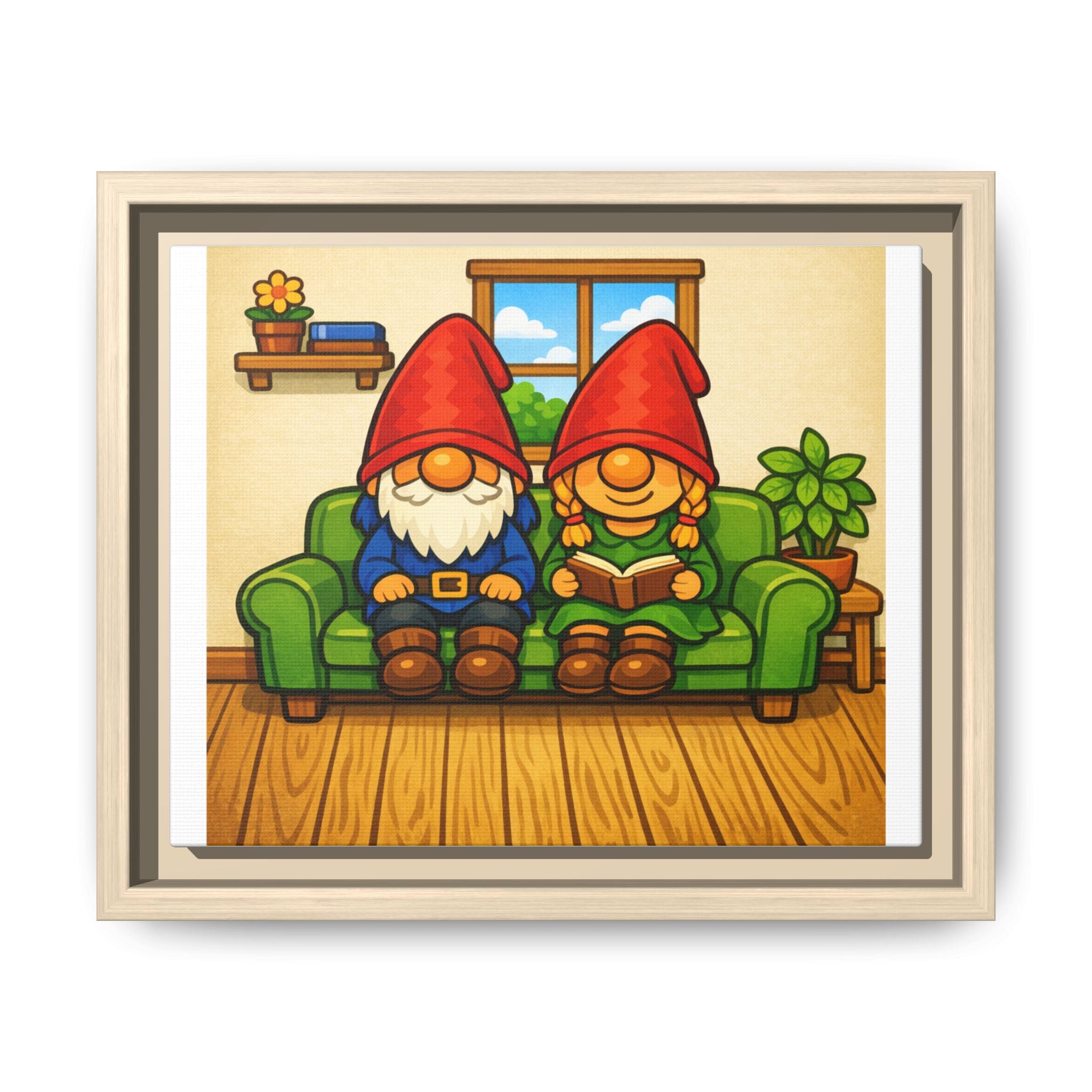 Gnome Couple Boy and Girl Framed Canvas Art – Cozy Home Garden Wall Decor