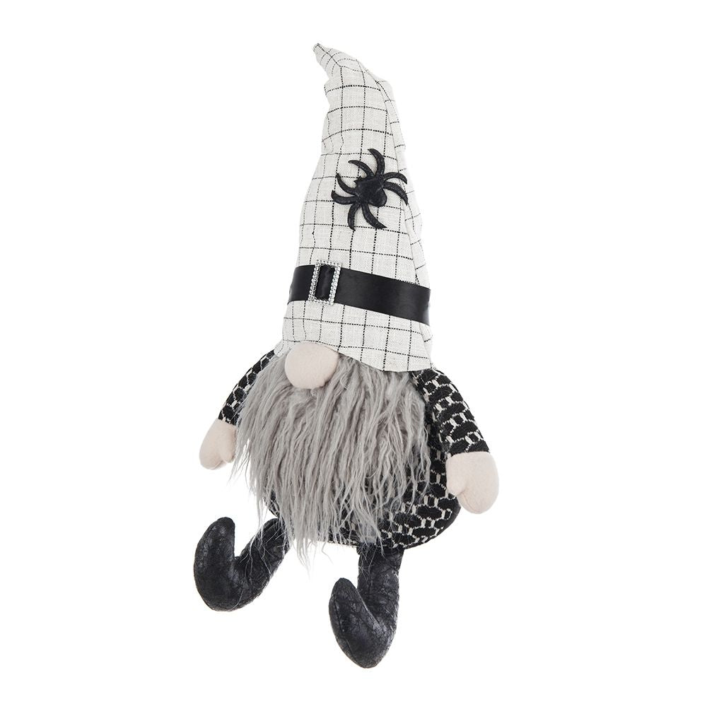 Black Sitting Gnome With Spider Hat – Halloween Decor Set of 2