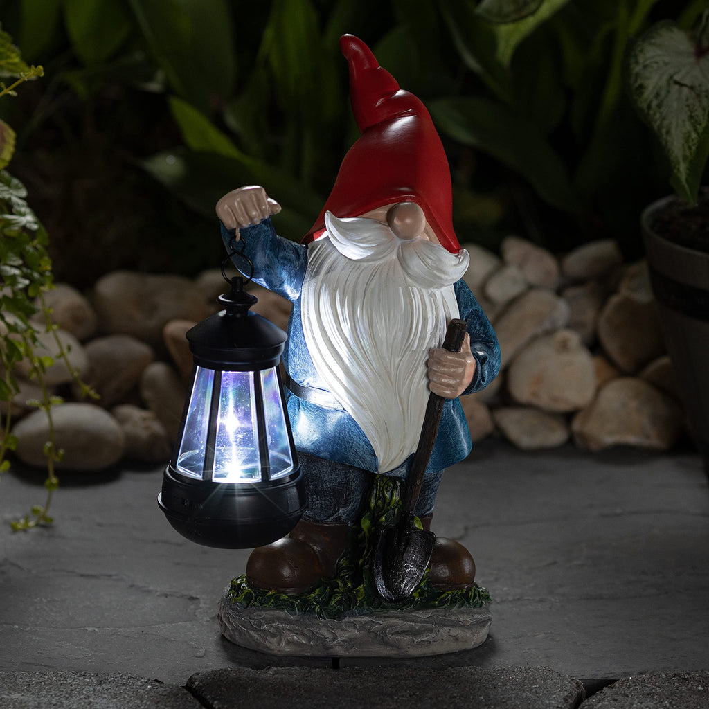 Earnest Garden Gnomes with Lantern - Solar Powered Light Garden Gnome for Outdoor Decor
