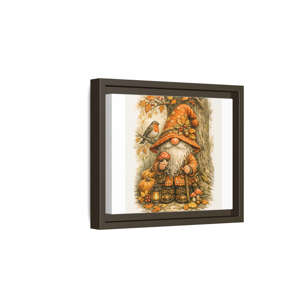 Autumn Gnome Framed Canvas Art – Fall Mushroom & Robin Wall Decor