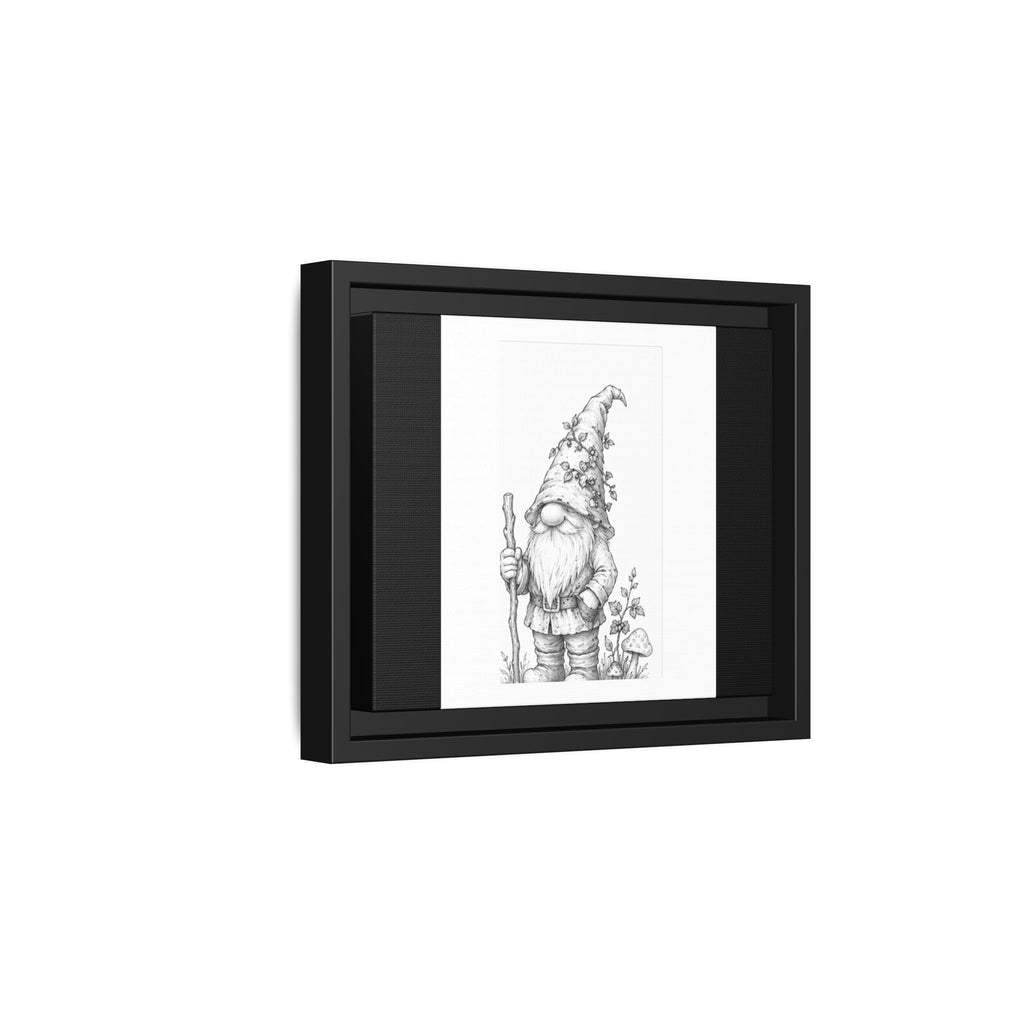 Gnome Pencil Sketch Matte Canvas Framed Print — Whimsical Woodland Home Decor - Bramble