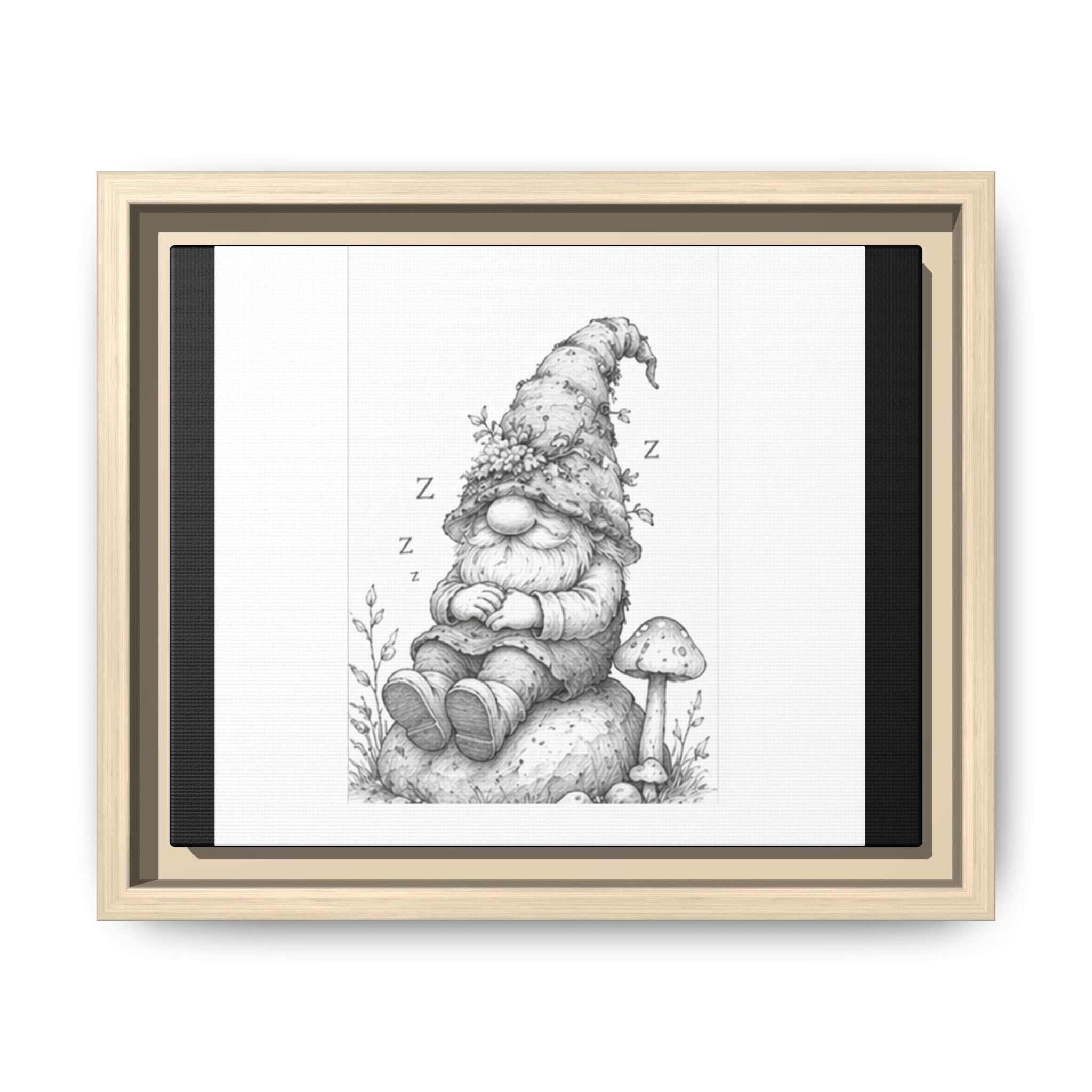 Sleeping Gnome Pencil Framed Matte Canvas Wall Art - Lark