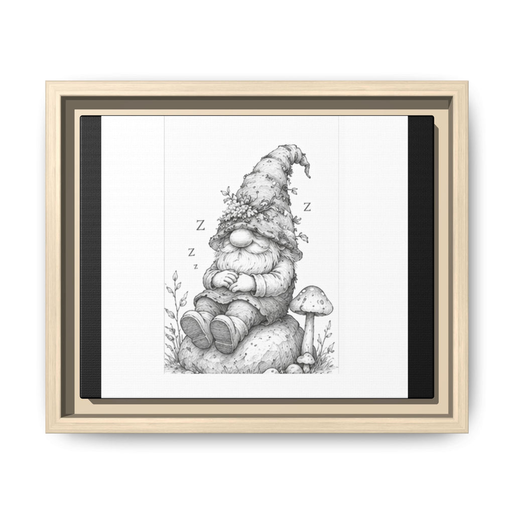 Sleepy Gnome Pencil Matte Canvas Framed Art — Woodland Nursery Wall Decor - Moss