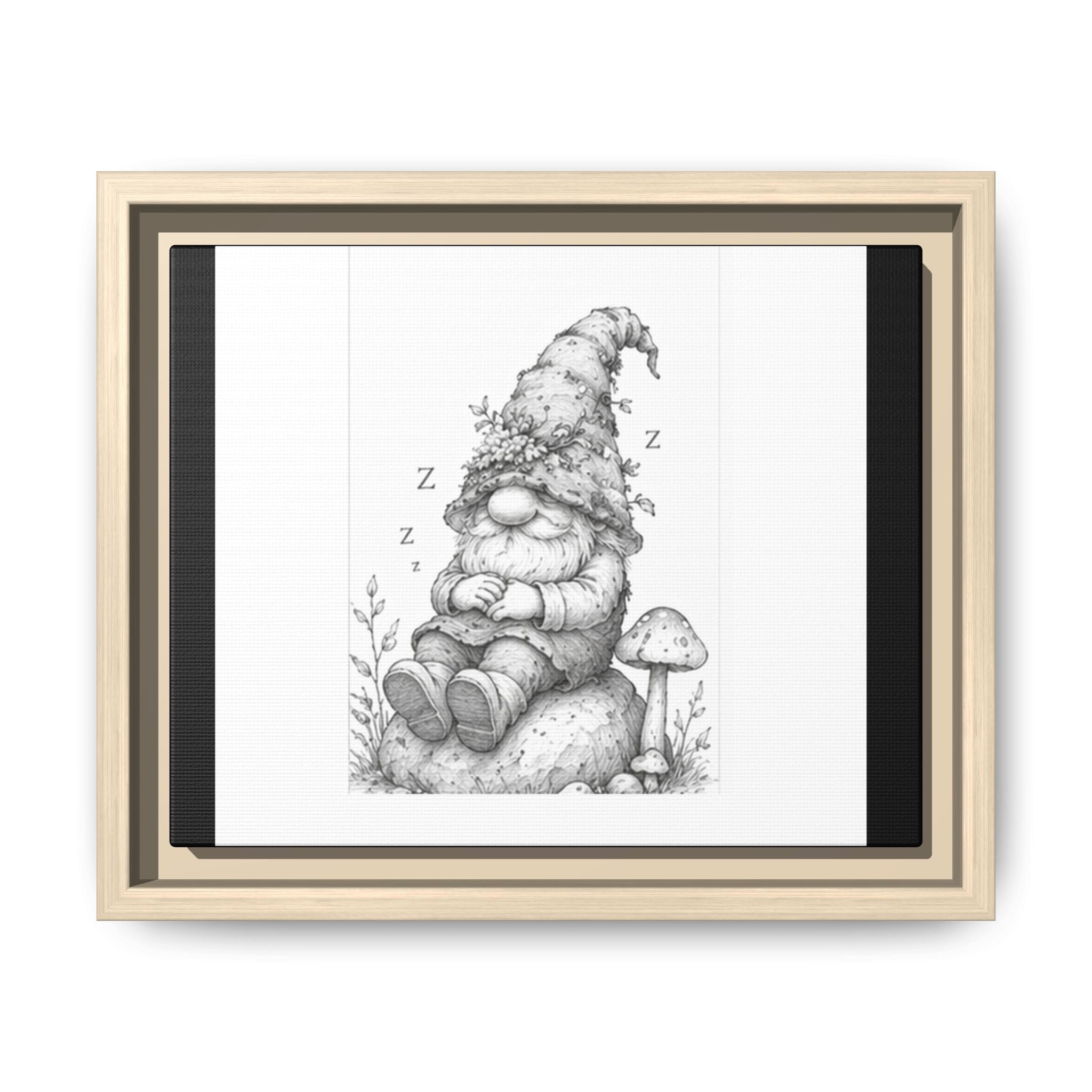 Sleepy Gnome Pencil Matte Canvas Framed Art — Woodland Nursery Wall Decor - Moss