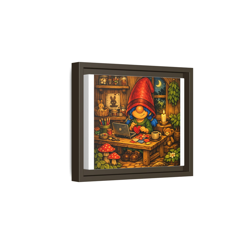 Cozy Gnome Girl Blue hair Arts Print — Framed Matte Canvas Wall Art