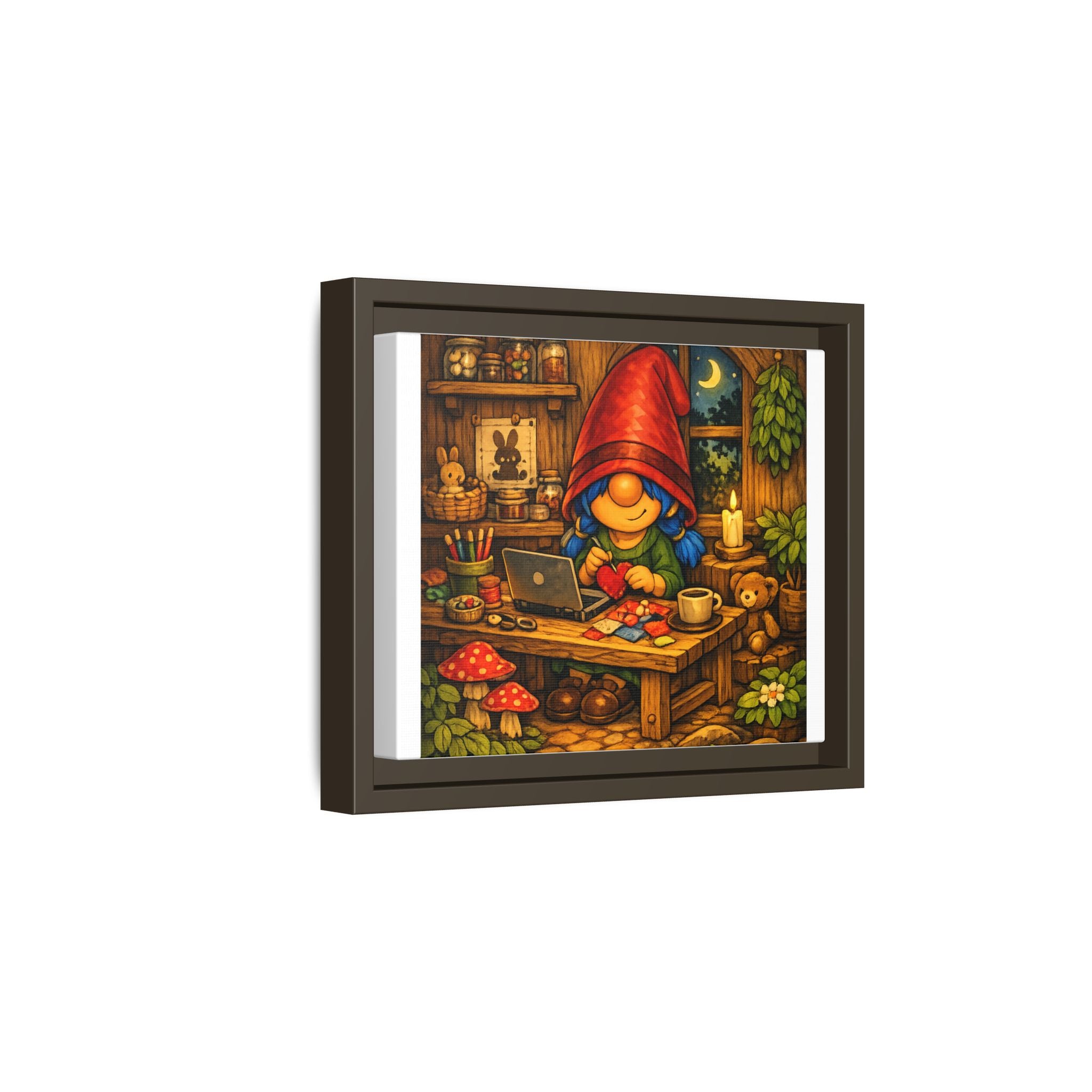 Cozy Gnome Girl Blue hair Arts Print — Framed Matte Canvas Wall Art