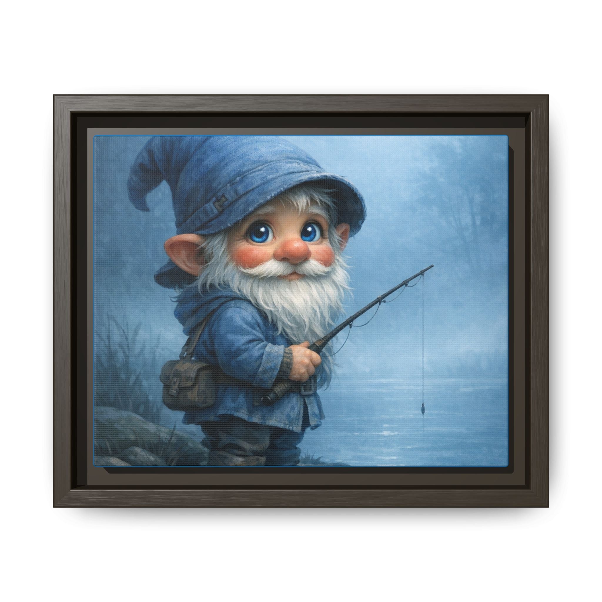 Framed Gnome Fishing Matte Canvas Wall Art — Whimsical Nursery & Cottage Decor