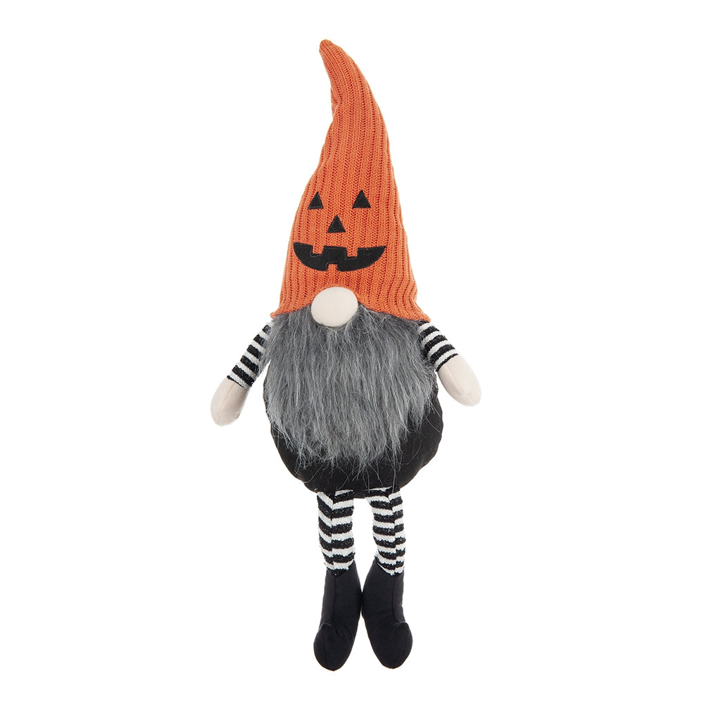 Set of 2 Fabric Sitting Gnomes with Jack-o-Lantern Detail - Orange