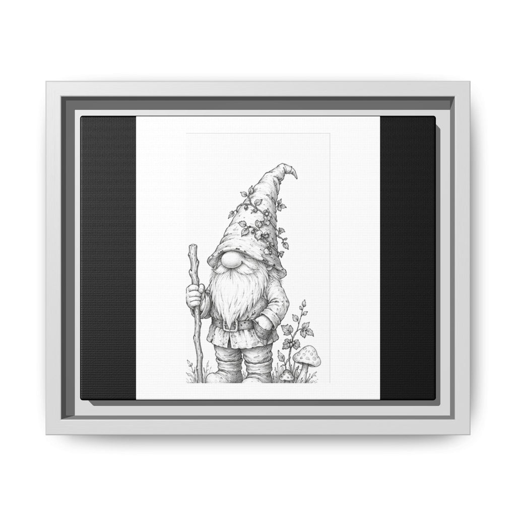 Gnome Pencil Sketch Matte Canvas Framed Print — Whimsical Woodland Home Decor - Bramble