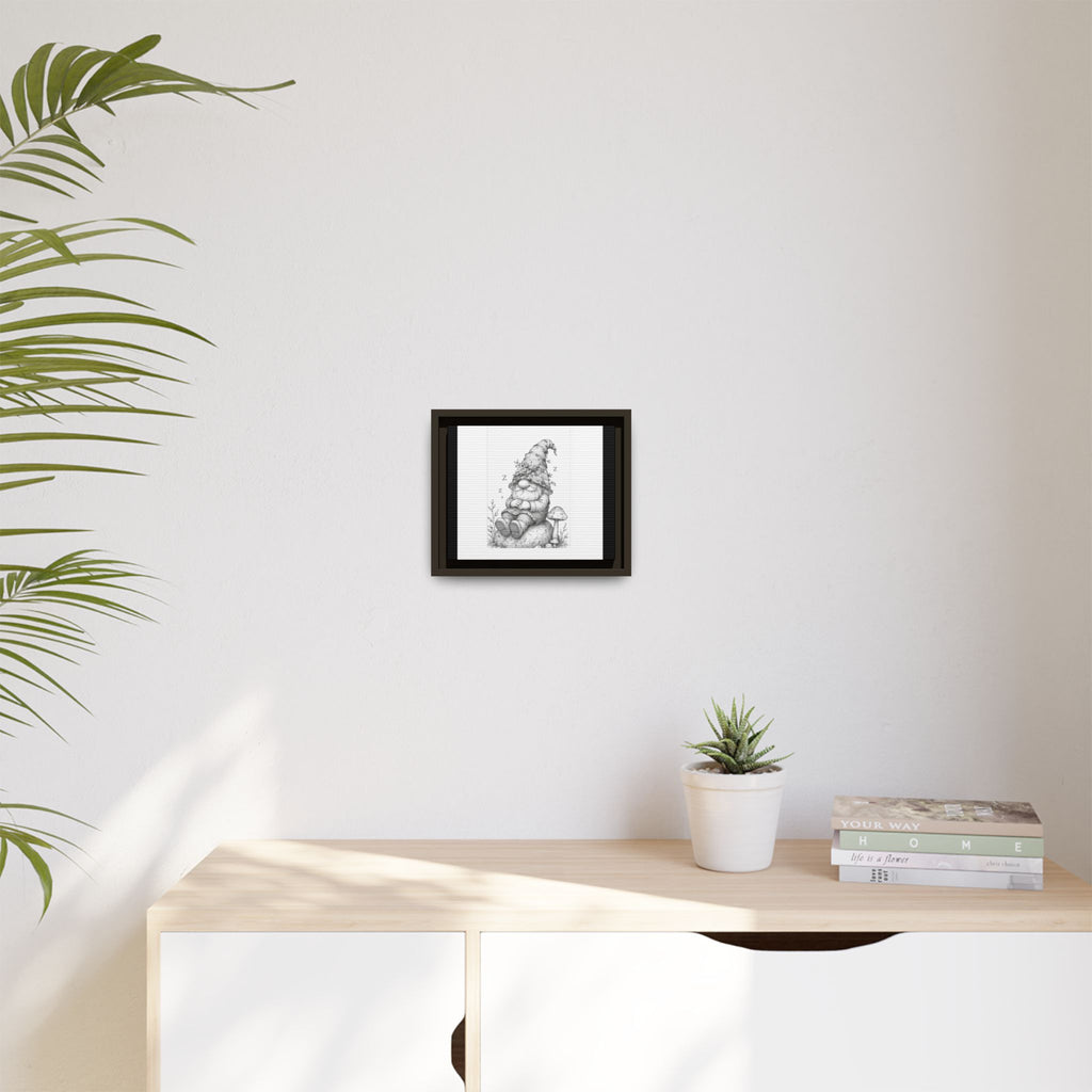 Sleepy Gnome Pencil Matte Canvas Framed Art — Woodland Nursery Wall Decor - Moss