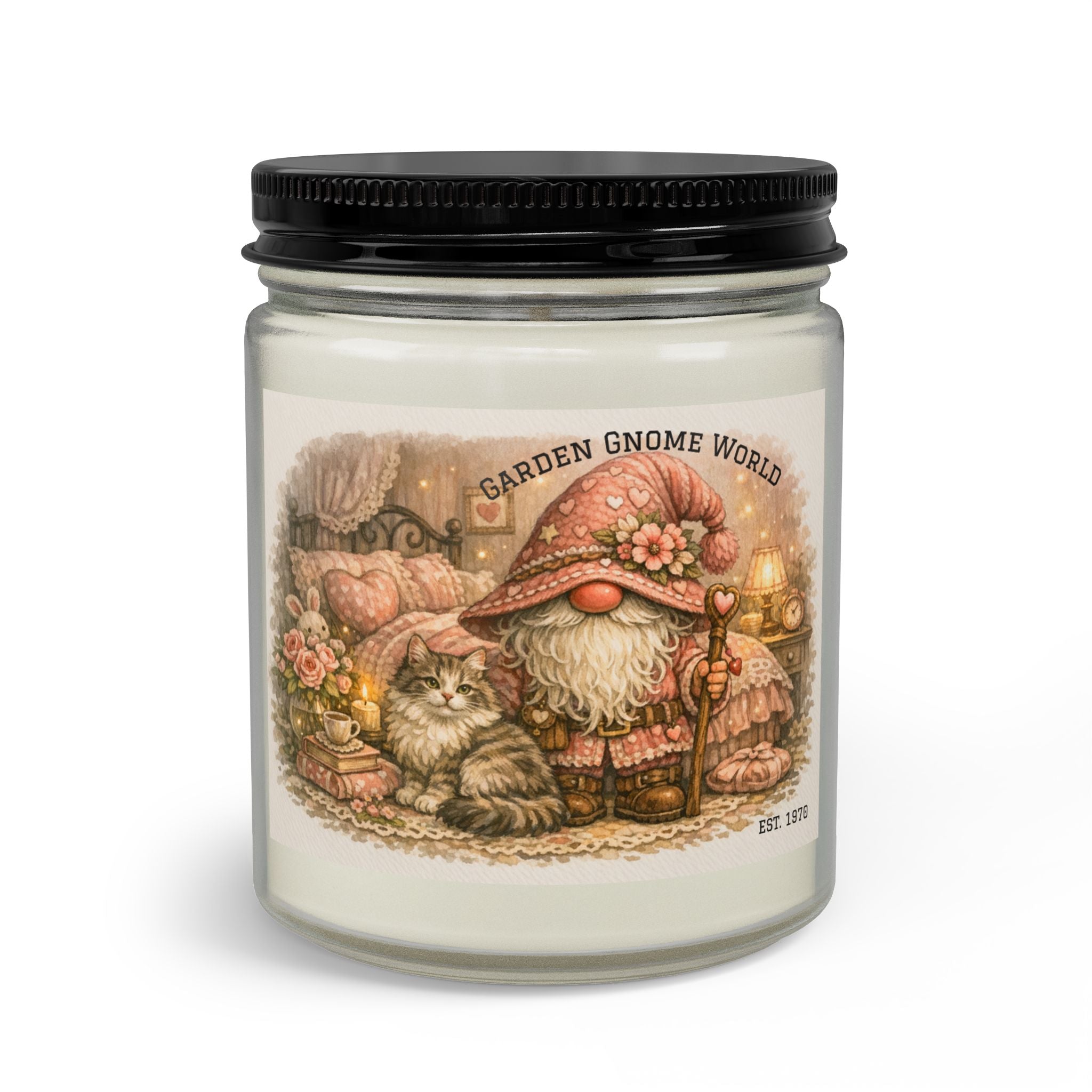 Gnome Garden Candle Set with Matches & Wick Trimmer — Cozy Floral Jar Candle Gift