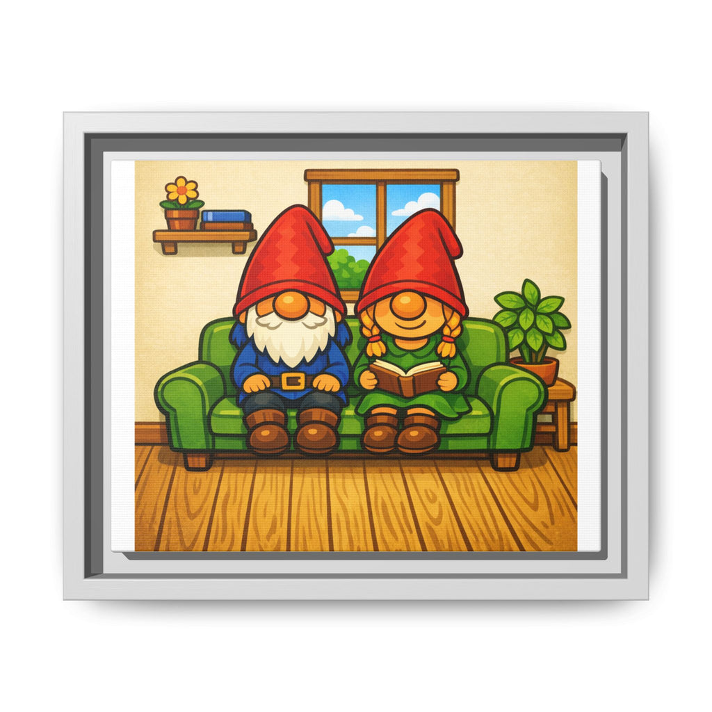 Gnome Couple Boy and Girl Framed Canvas Art – Cozy Home Garden Wall Decor