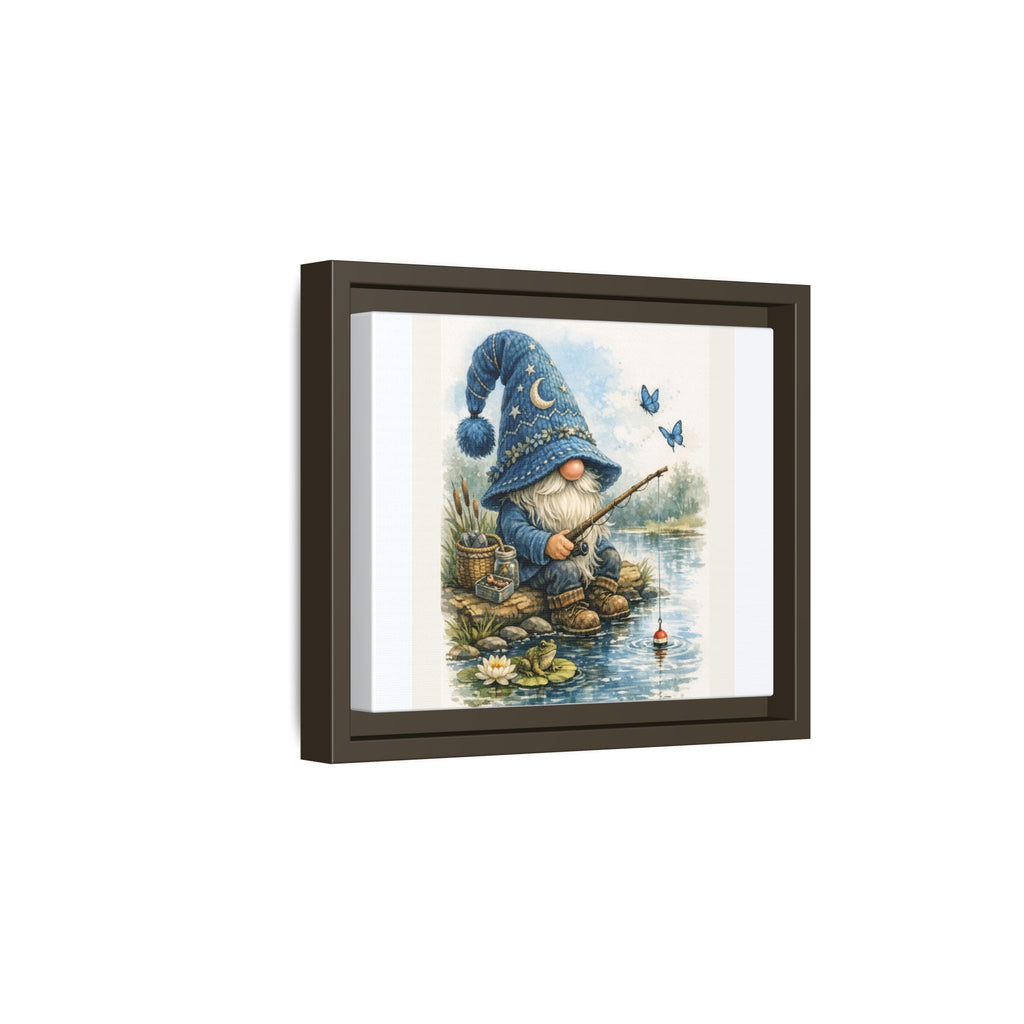 High Hat Whimsical Gnome Fishing Matte Canvas Print (Framed)