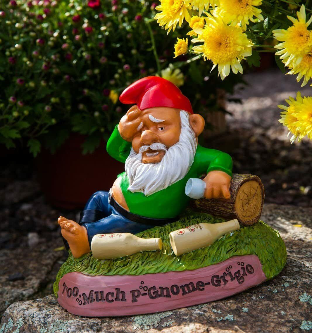 The Hungover Drunk Garden Gnome - Funny Outdoor Statue 