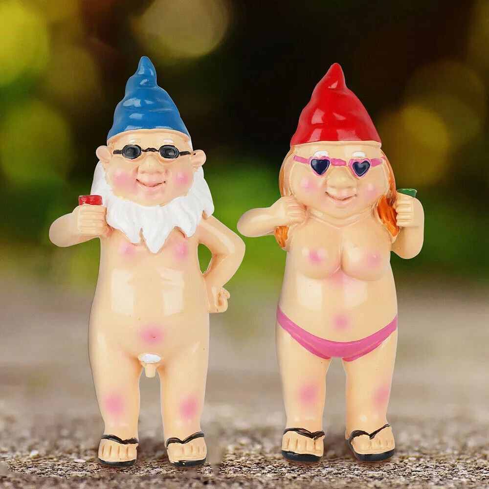 2 PCS Naked Gnomes Statues - 4.7 Inch 