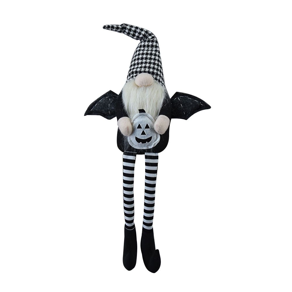 Sitting Gnome with Wings & Plaid Hat – Set of 2, Black, Halloween Decor