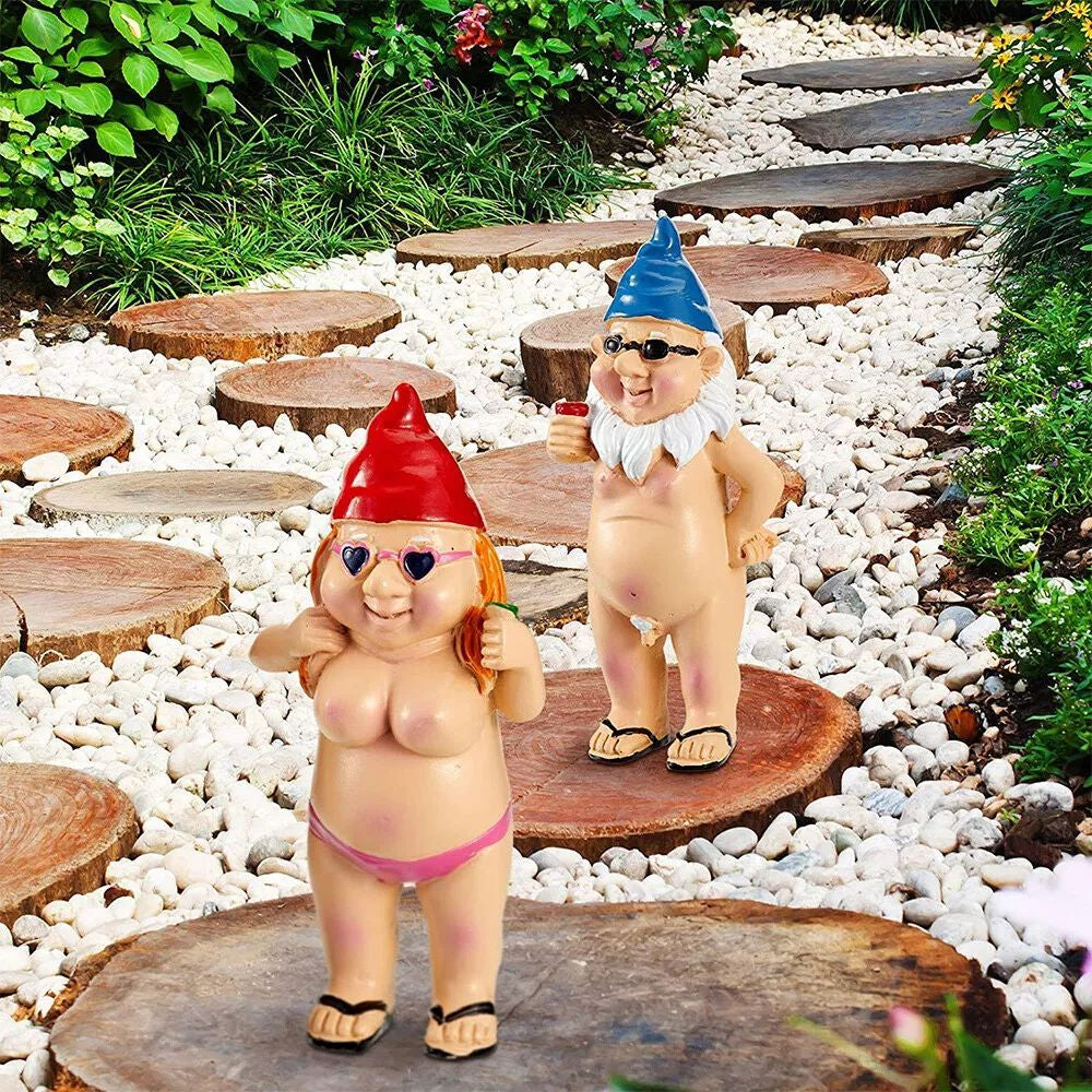 2 PCS Naked Gnomes Statues - 4.7 Inch 