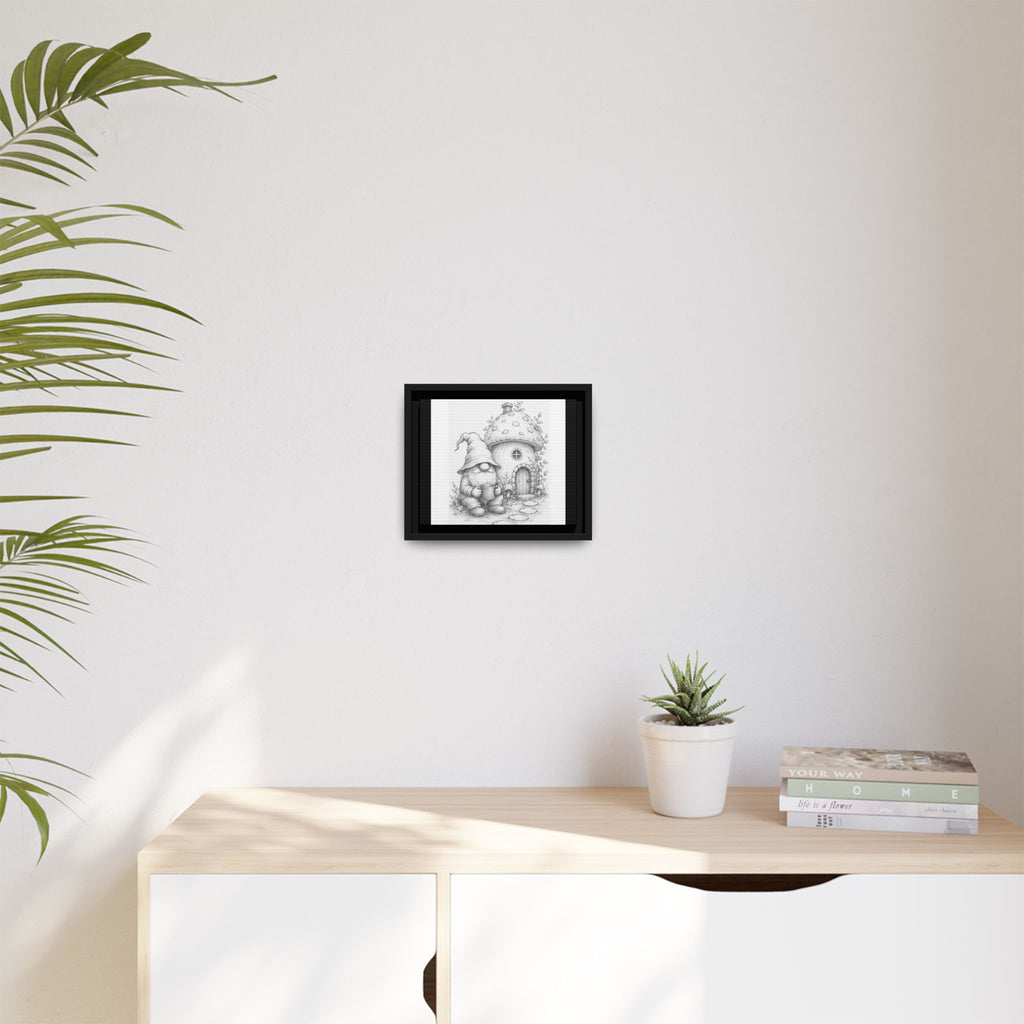 Gnome Pencil Cottage Sketch Framed Canvas Print - Fren