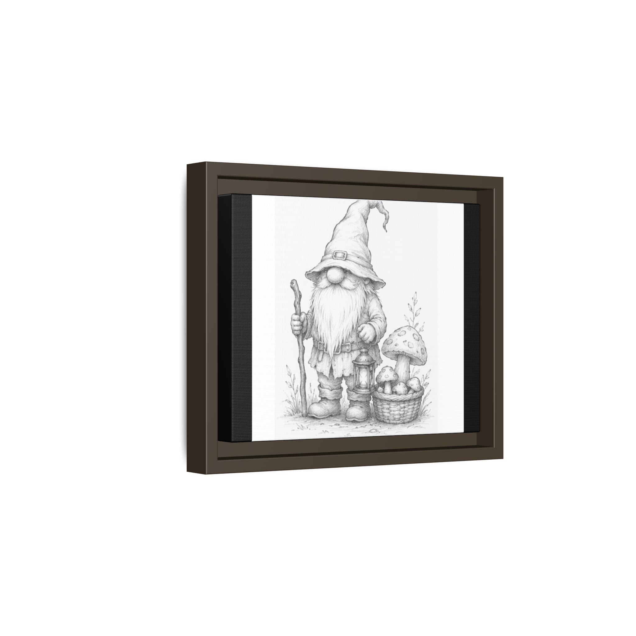 Gnome Pencil Illustration Matte Canvas Framed Print — Rustic Woodland Nursery Art - Oak